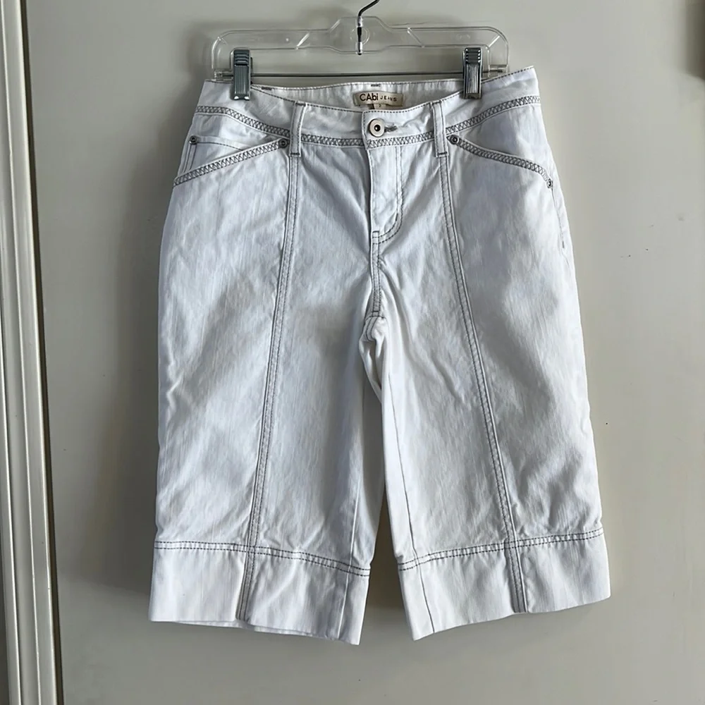 CAbi Women’s White Denim Bermuda Shorts.